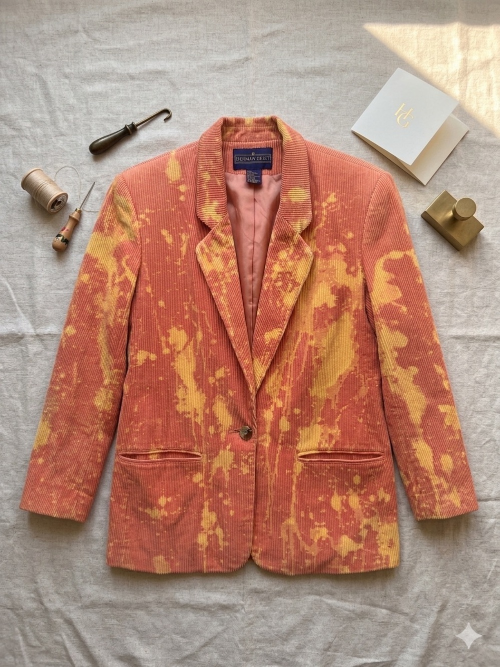 Women's Herman Geist Pink & Yellow Corduroy Blazer